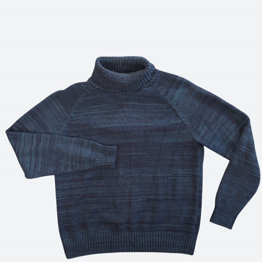 Jeanne Pierre Dark Academia Turtleneck Sweater Large Cotton Space Dye Blue Retro